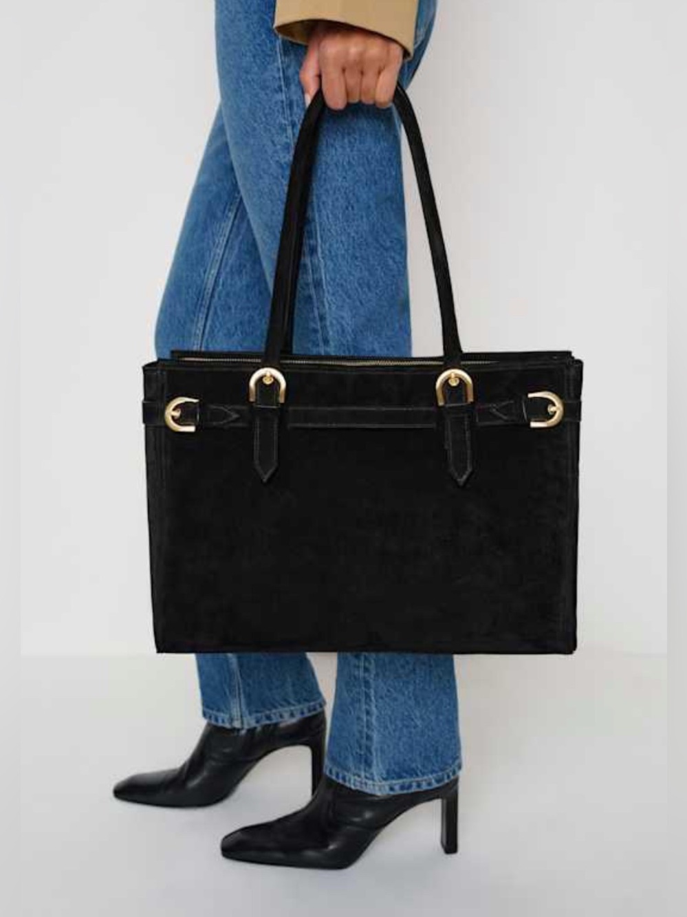 Reformation Beatrice Tote black suede NWT